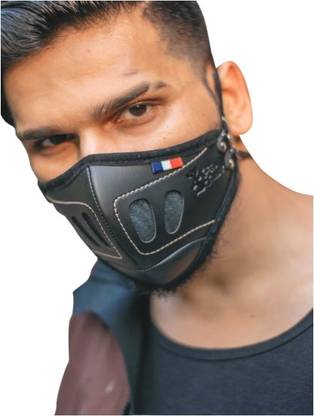 Face Guard BLACK CLOTH MASK Vegan Leather Face Mask (Jet Black) Reusable, Washable, Water Resistant