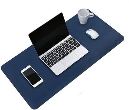 SHIDHMI Leather Desk Pad Office Desk Mat Waterproof Black, Smooth PU Leather Large Mouse Pad and Writing Surface, Laptop & Desks Protector – Navy Blue + Orange (60 X 30 CM) Mousepad