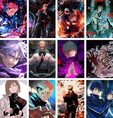 Pack of 12 Jujutsu Kaisen Poster Photo Set | Anime Poster | HD+ Photos (Size - A3) Photographic Paper