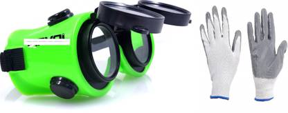 Gadariya King Welding Goggles Flip-up Filte Protective Eyewear with White and Folding Black Glass Welding Safety Goggle Welding Safety Goggle (Free-size) With Glove Nylon Safety Gloves Hand Safety Gloves Wood-working, Welding  Safety Goggle