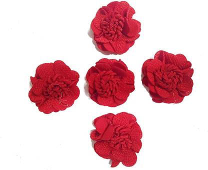 Mohan Shoppe Red Color Artificial Fabric Flowers for Craft Material, Dress Making, Scrap Booking Size- 4.2 cm Approx., Package of 5 Pieces