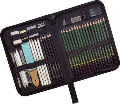 Definite Art 42 Pcs Sketching and Drawing Professional Art Tool Kit Set with Black Zippered Carrying Case.