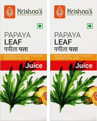 Krishna's Herbal & Ayurveda Papaya Leaf Juice | Enhances Liver Health | Helps to Increase Platelets Count | Improves Digestion | Pack of 2 | 500 ml Each