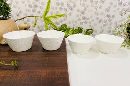 HEART STEALER Bone China Soup Bowl Heavy Quality Porcelain Bone China Bowl Serving for Soup Dish, White Colour, Set of 4 , 350 ml-Great Design