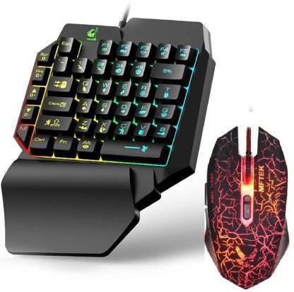 RedThunder Single-Handed USB Gaming Keyboard + Mouse, Wired 39 Keys Rainbow LED Backlit, One-Hand Portable Mini Gaming Keypad, Ergonomic Design with Wrist Rest for PC Laptop Computer (Black) Combo Set Designed for Gaming
