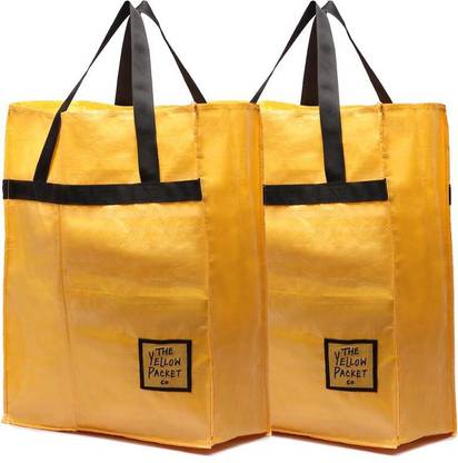 Typc The yellow packet co. HDPE Fabric Reusable Grocery / Multipurpose Bags For Men And Women Pack Of 2 Pack of 2 Grocery Bags