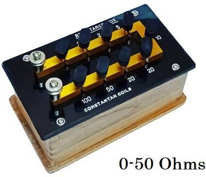 Comet Wooden Resistance Box - Brass Blocks - Plug Type - 1-50 Ohms Lab Resistance Box