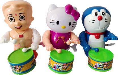 ANANYA SHOP Cute Happy Cat, Doraemon and Chota Bheem Drummer Toy Key-Operated with Dancing Action for Toddler Kids Best Return Gift's for Kid's (CAT+Doraemon+CHOTHA BHEEM)