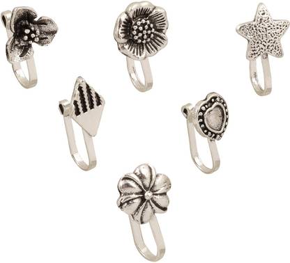 Vama Fashions Black Silver Plated Sterling Silver Nose Stud Set