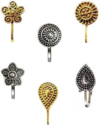 Vama Fashions Black Silver, Gold-plated Plated Silver, Metal Nose Stud Set