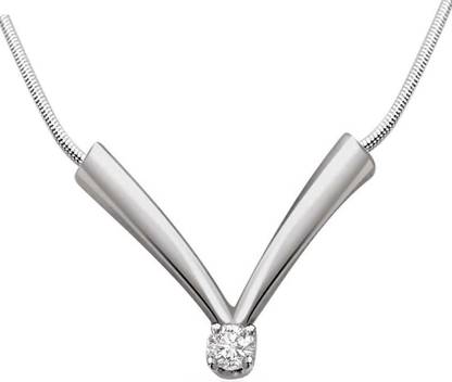 Surat Diamond Single Sparkle - Real Diamond & Sterling Silver Pendant with 18 IN Chain (SDP166) Sterling Silver Diamond Sterling Silver Pendant