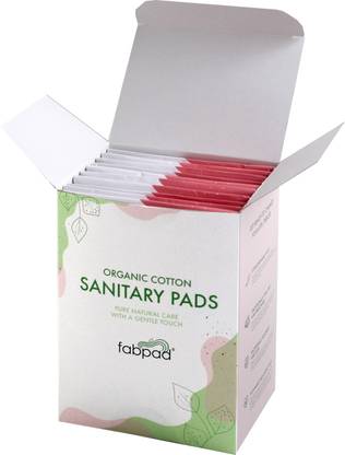 FabPad Organic Cotton Ultra Thin Rash Free Biodegradable Eco-Friendly Sanitary Pads Period Napkins with Disposable Cover (Heavy Flow, Pack of 10) Sanitary Pad