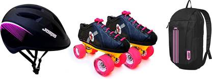 Jaspo Skater Girl Dual Shoe Skate Combo (Shoe Skates+ Helmet+Bag) Age 5-6 yrs Shoe Skates - Size 12C UK