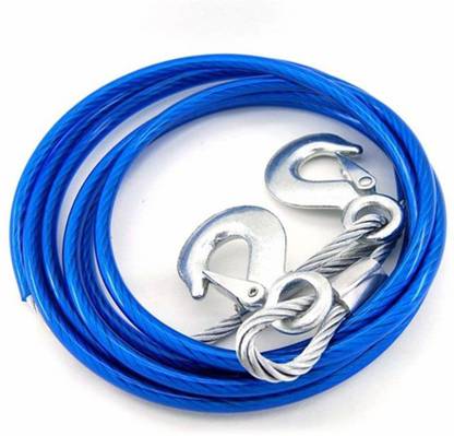 JAINFAM Heavy Duty CAR Tow Cable Rope, 4M Long, 5 TON Towing Super Strong with Dual Forged Hooks (Blue 10MM X 4M) 4 m Towing Cable