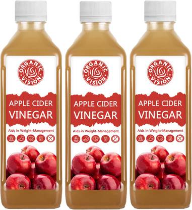 OrganicVison Pack of 3 Apple Cider Vinegar Unfiltered And Undiluted ACV for Weight Loss Vinegar