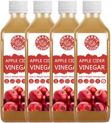 Organic Vision Pack of 4 Apple Cider Vinegar Unfiltered And Undiluted ACV for Weight Loss with Mother Vinegar