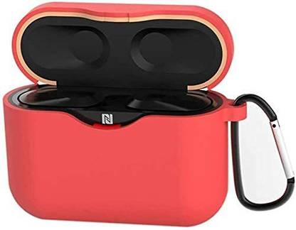 Nik case Front & Back Case for Sony WF-1000XM3 Silicone Protective Case With Keychain-(Red)