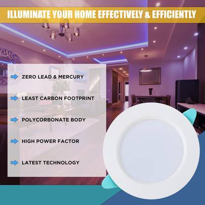 KLICK 7 Watt Round LED Downlight Ceiling Light for Home & Offices (Blue) Recessed Ceiling Light Ceiling Lamp