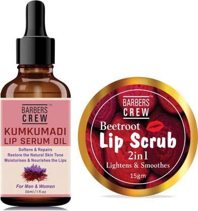 Barbers Crew Advanced Kumkumadi Lip Serum(30ml) & Lip Scrub(15gm) Combo Pack of 2- Beetroot