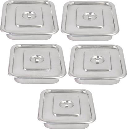 DARSHMOTI Stainless Steel Instrument Tray (10''x8'' inches) Pack of 5 with Flat Cover and Lid Handles, Reusable and Autoclavable making them ideal for Hospitals, Lab & Surgical Centres, Pack of 5 Reusable Medical Tray