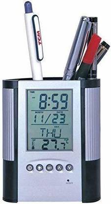 Grabitt Pen Pencil Holder Digital LCD Desk Alarm Clock Pen Holder Calendar // Timer Temperature Desktop Clock  Office Set