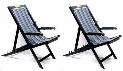 Veenu EASY CHAIR set of 2- FOLDABLE,Black Framed, multi-colored seat, 3 YEARS WARRANTY Metal Outdoor Chair