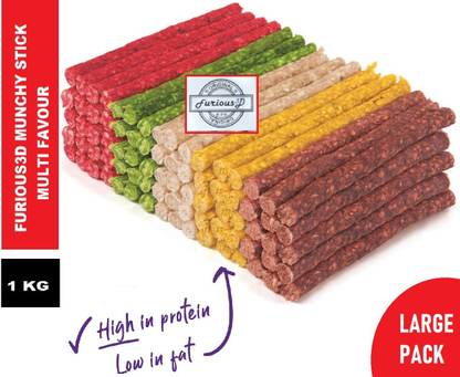 Furious3D Rawhide Long Lasting Chew Multi Flavor Munchy Sticks (Extra Vitamins) Vegetable, Mutton, Chicken, Mint, Egg Dog Chew