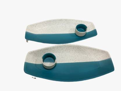 Your Local Store Rectangular Shape Snack Plate Set Of 2 With Chutney Bowl Ceramic Platter Party Home Office Chip & Dip Tray