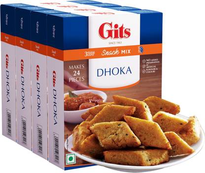 Gits Instant Dhoka Snack Mix, Makes 24 Pieces, Pure Veg, Indian Snack Mix, (Pack of 4, 200g Each) 800 g