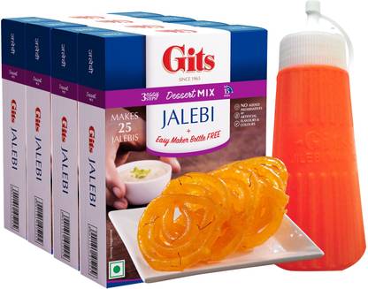 Gits Jalebi Dessert Mix, with Easy Maker Bottle, Traditional Indian Sweet, (Pack of 4, 100g Each) 400 g