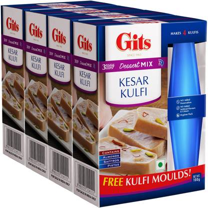 Gits Instant Kesar Kulfi Dessert Mix, (Pack of 4 X 100g Each) 400 g