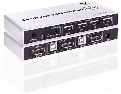 microware 8K Dual-port DP USB KVM Display port KVM Switch 4K@144hz 2-port USB KVM 8K Display port 1.4 Switch KVM mouse & keyboard supported Media Streaming Device