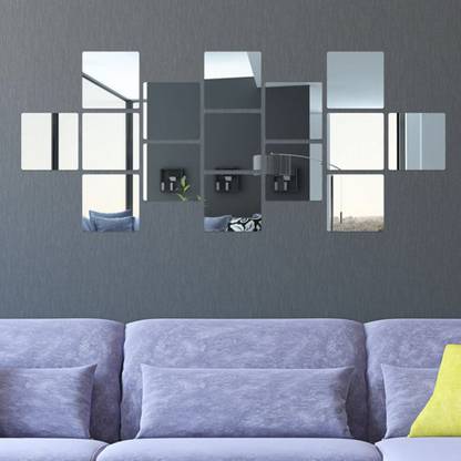 WallDaddy 15 cm Acrylic Mirror Wall Sticker - 15VeryBigSquareSilver- Square Mirror Sticker Self Adhesive Sticker