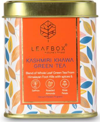 leafbox Kashmiri Khawa Green Tea 75 Grams Loose Leaf Tin Green Tea Tin