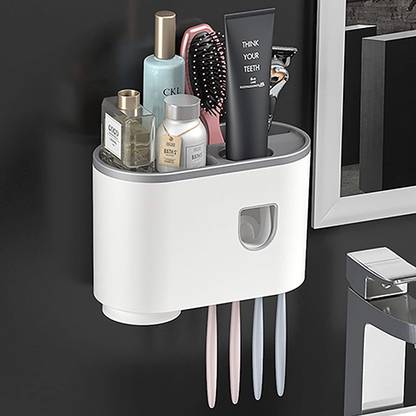 Onprix Toothbrush Holder Wall Mounted, Automatic Toothpaste Dispenser Squeezer Kit -Magnetic Toothbrush Holder for Bathroom(1 Cup) Plastic Toothbrush Holder