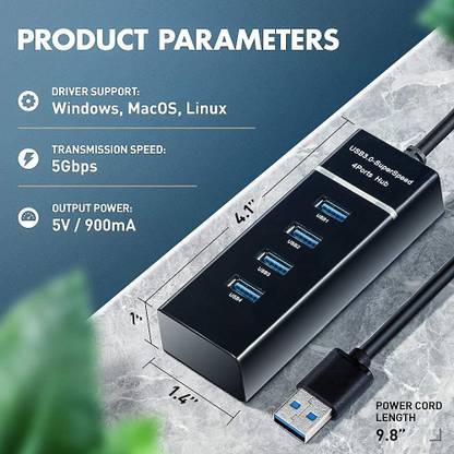 play run ™High Speed 4 Port Multi Hub Splitter Expansion USB 3.0 Hub Adapter , Desktop, MacBook, PS4, PS5 and USB Flash Drive USB Charger, USB Hub, Card Reader