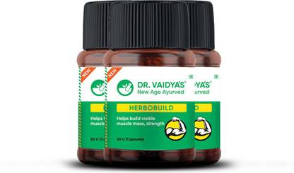 DR. VAIDYA'S Herbobuild | Ayurvedic Capsules for Muscle Gain and Performance | Power of Ashwagandha, Shatavari and Safed Musli | Pack of 3 (50 capsules Each)