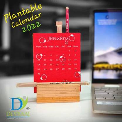 Devraaj Eco-friendly Plantable Calendar 2022 made of plantable seed paper with wooden stand and Eco-friendly Pen and Eco-friendly Pencil… 2022 Table Calendar