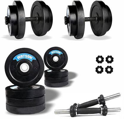 Watson Rubber Weight Plates (3kg x 4, 2.5kg x 4 =22 kg), 14 inches cast Iron Dumbbells Adjustable Dumbbell