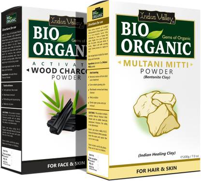 Indus Valley Pure Organic Multani Mitti Powder and Activated Charcoal Powder Combo Pack