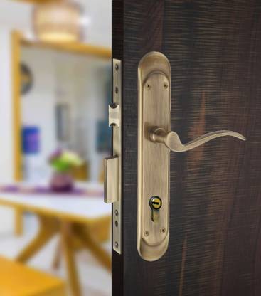 Chitra Brass BMH-11CY Mortise Door Handle Lock, Brass Lock Body Cylinder Set and 3 Keys Lock