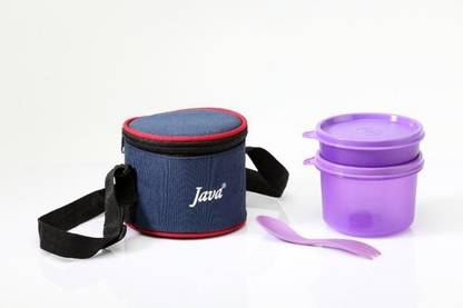 JAVA Round Lunch Box Purple Pack Of 2 With Fork 2 Containers Plastic Office Lunch Box