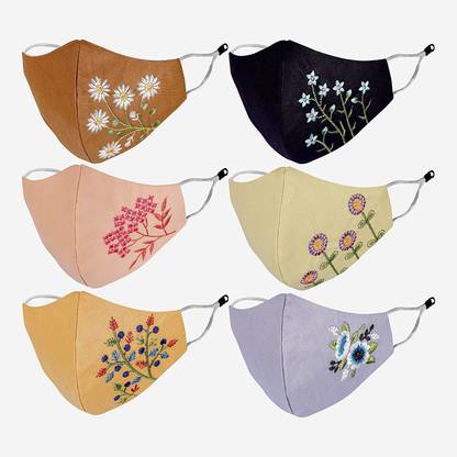 Luxafare Flower Design Fency Embroidery Face Mask For Women's Face Protective Mask Flower Design Fency Embroidery Face Mask Reusable, Washable Cloth Mask With Melt Blown Fabric Layer