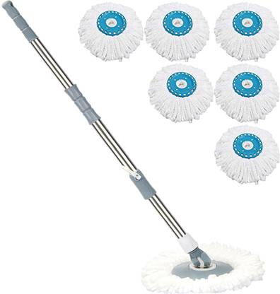V-MOP Premium Classic Grey Rod Mop Stick- India's Best Rod Set With 6 Microfiber Refills -Easy to fit for All Bucket Mops - (( 6 Months Warranty on Rod Set )) String Mop