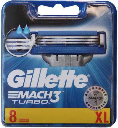 Gillette Mach3 Turbo X L ( Imported ) Razor Blades with Enhanced Moisture Strip, 8 Replacement