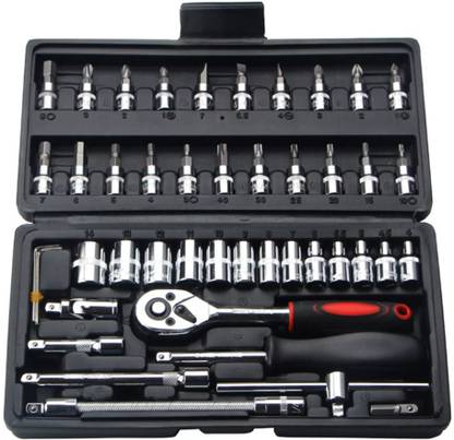Afflatus Socket Tool Kit Set Spanner socket Set Socket wrench Set Tools Set Hand Tools Tool Kit Set Socket Wrench Set Spanner Tool Set Tool Kit Goti Pana Set 46 in 1 Socket Set