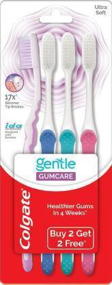 Colgate Gentle Gumcare Ultra Soft Bristles Toothbrush, 4 Pcs (Buy2 Get2), Slimmer Tip Bristles for Healthier Gums Ultra Soft Toothbrush