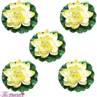 The Florist Artificial Floating Foam Lotus Flower with Water Lily Pad Yellow Lotus Artificial Flower