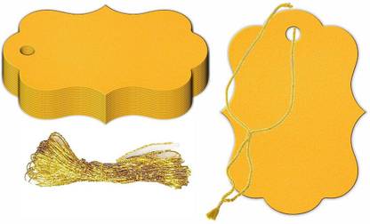KREEPO KREEPO Multi Stylish Handmade Gift Tag Colorful Blank Labels Message Note Craft Paper With Golden Strings, Price Hang Tag For Wedding Party Events 400pcs- IndianYellow Color (1.95inch x 2.75inch) Greeting Card