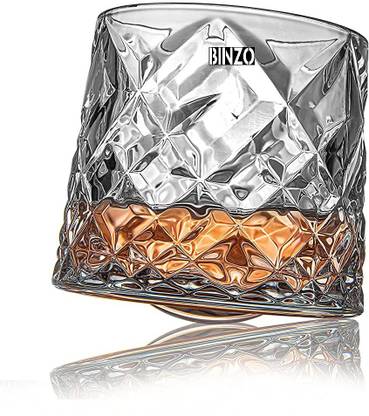 BINZO (Pack of 6) Rotatable Revolving Spinning Whiskey Glasses, Heavy Base Glass Set Whisky Glass